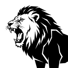 Obraz premium Bold roaring lion headline graphic illustration vector artwork with white silhouette majestic manes