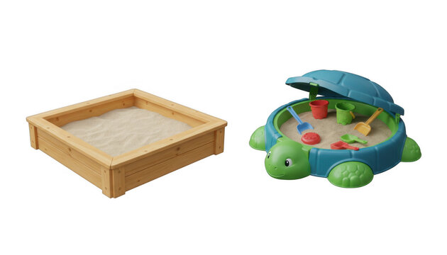 Wooden and Plastic Turtle Shaped Sandboxes for Children