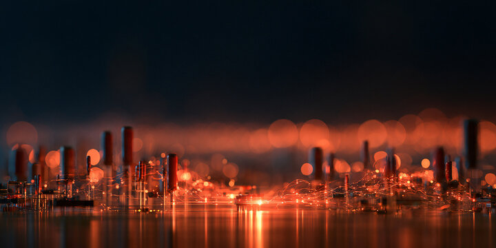 Abstract digital rendering of advanced smart power electronics circuitry background