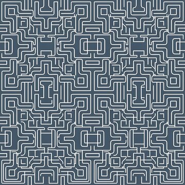 Geometric circuit board pattern, blue tech maze background, abstract digital line art texture for web design