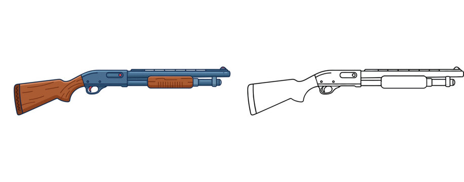 Classic pump action shotgun vector illustration coloring page