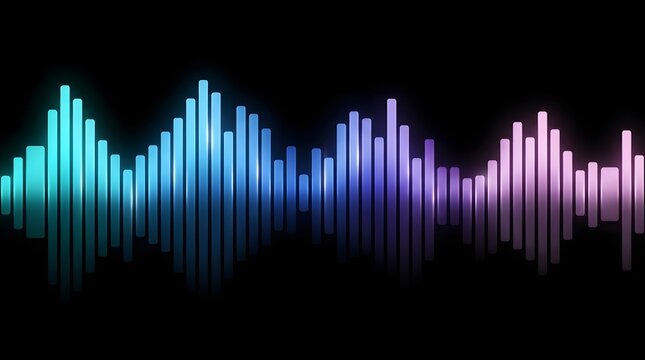 Vibrant colorful sound waves displayed against a dark black backdrop representing modern music technology and detailed audio spectrum visualization
