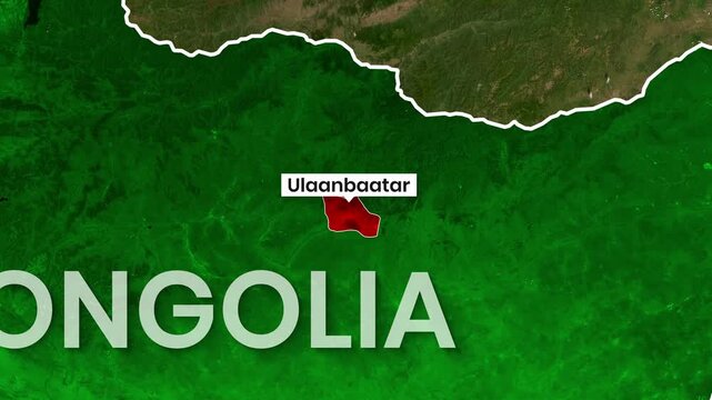 Animated map motion clip highlights Mongolia and Ulaanbaatar location footage