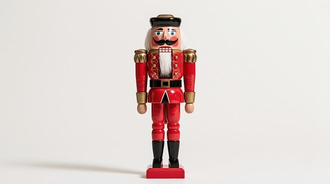 Traditional wooden nutcracker soldier toy on white background