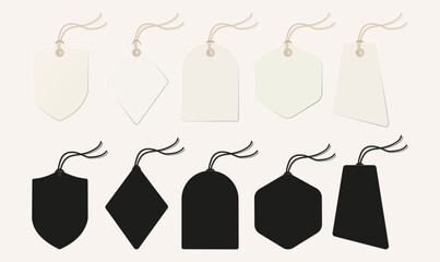 Naklejka premium Paper tags with string ties arranged in light and dark variations