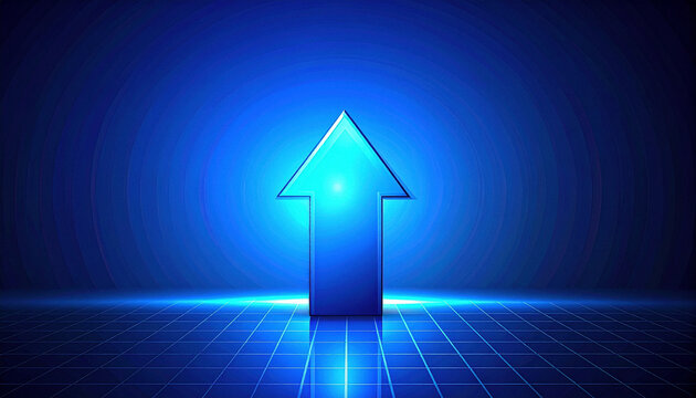 Abstract blue arrow rising on dark background for business growth