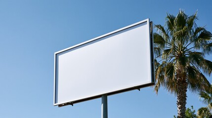 Fototapeta premium Blank white billboard stands tall against clear blue