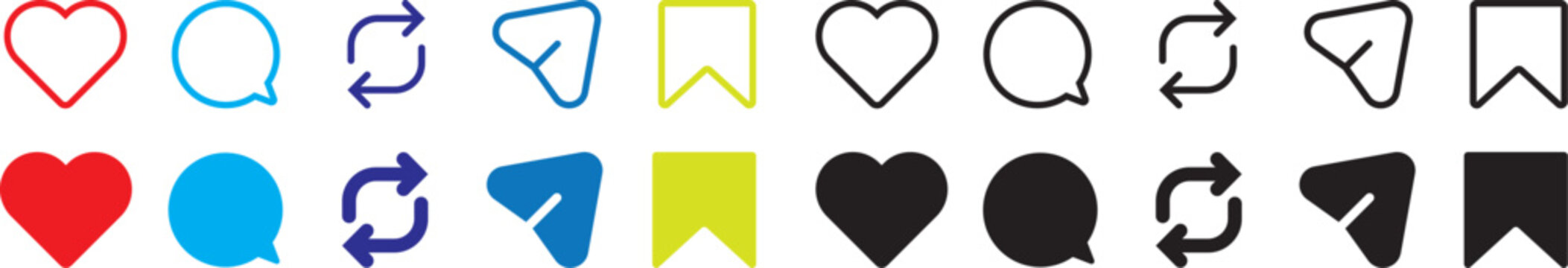 instagram newly updated like, comment, repost, share, save icons. vector ui outline icon set 2026. notification icons including like, comment, repost, share and save icon symbol