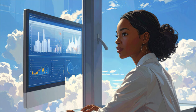Woman analyzing data on computer