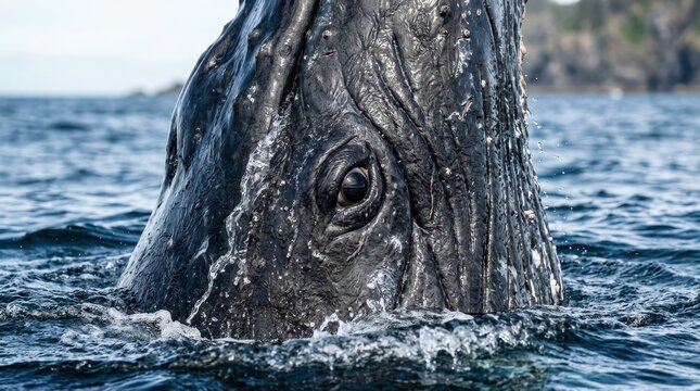 Extreme Close-up of a Humpback Whale Eye and Skin Texture During Spyhopping in the Ocean