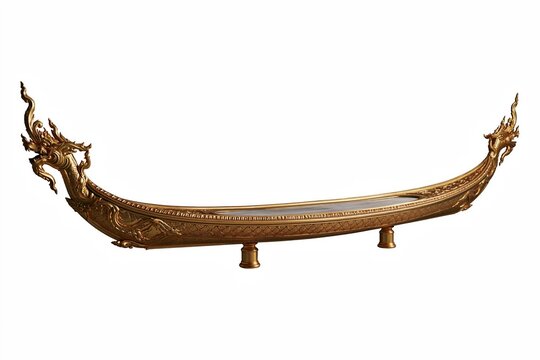 Ornate golden ceremonial boat with dragon head prows