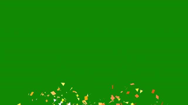 Falling yellow and white confetti explosion on chroma key green screen background