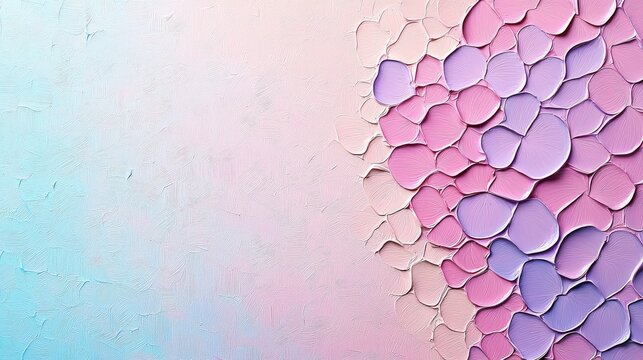 Abstract pastel texture with layered paint droplets in shades of pink, lavender, and soft blue for creative backgrounds