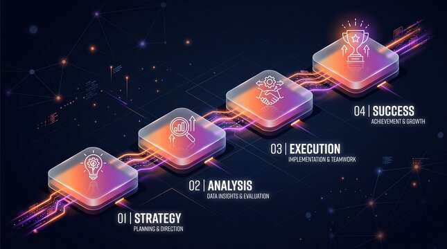 Isometric 3D illustration of business strategy flow