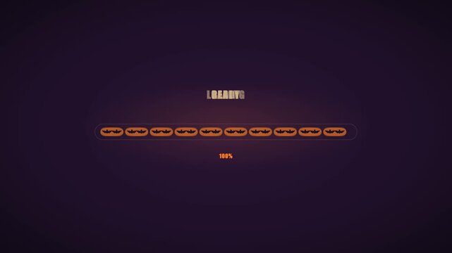 Halloween bat swarm assembling loading bar seamless loop animation with spooky progress indicator and jack o lantern transformation