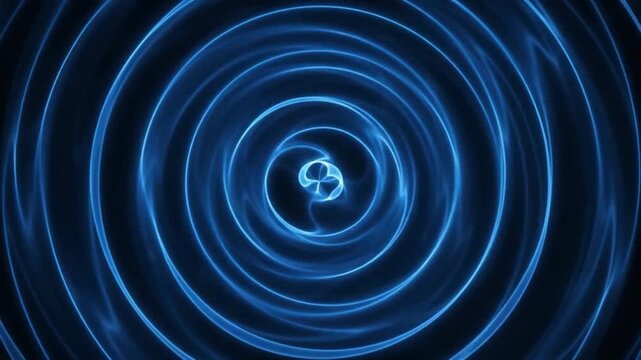 Glowing blue energy ripples and sound waves expanding from center animation
