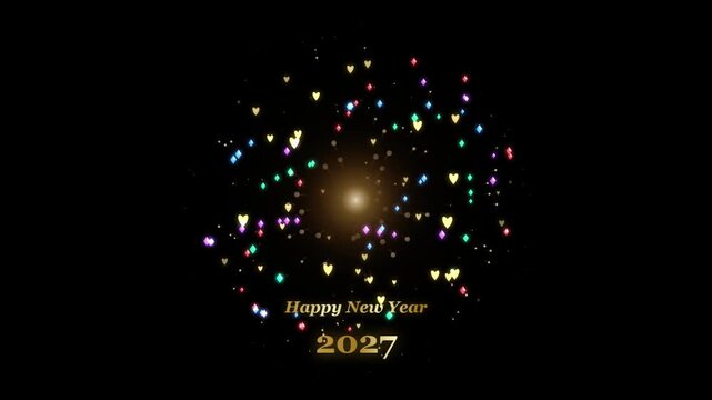 Festive colorful heart shaped fireworks display celebrating the new year twenty twentyseven