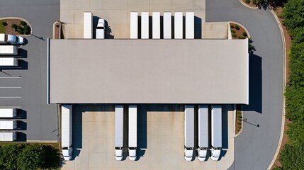 Obraz premium aerial view of trucks parked at warehouse loading