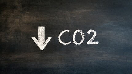 Fototapeta premium Downward arrow and co2 written on chalkboard