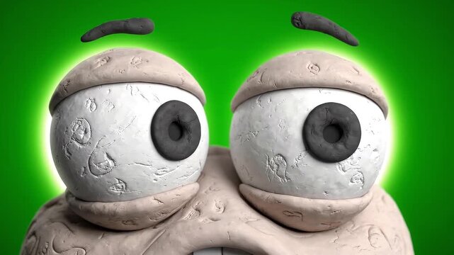 Stop motion claymation funny eyes on a green screen background