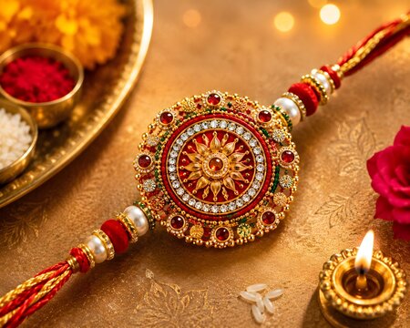 Happy Raksha Bandhan 2026 Poster Design with Rakhi, Sweets and Puja Vidhi