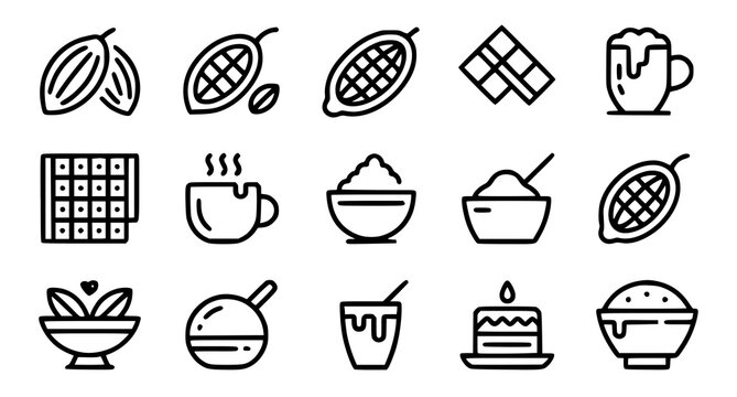 Cacao Cocoa Chocolate Dessert and Drink Icon Set Editable Vector
