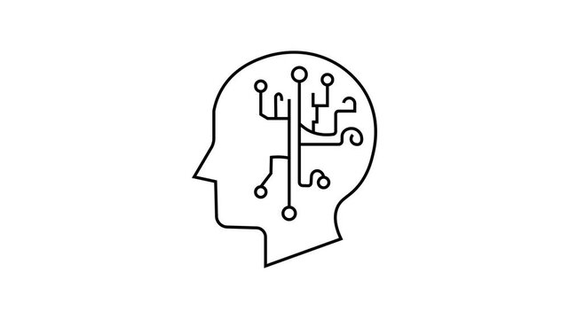 The video opens on a plain white screen before drawing a black minimalist profile of a human head facing left