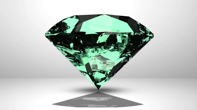 Rotating Green Diamond Gemstone in a Minimalist Luxury Studio
3D animation of a brilliant faceted green diamond rotating against a clean white studio background. The gemstone's vivid green color