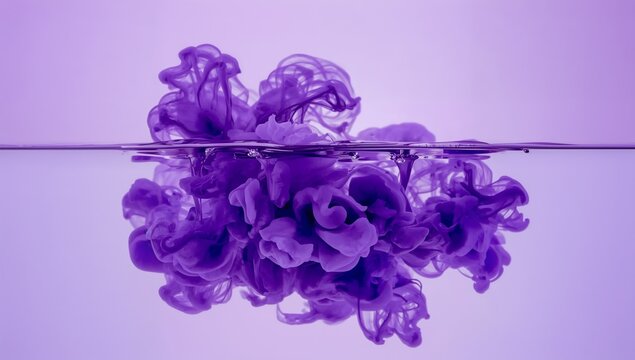 Purple Ink Cloud Spreading in Water Under Soft Light for Artistic Abstract Effect