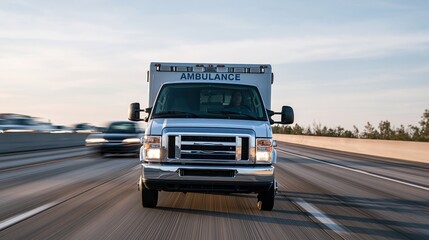 Naklejka premium ambulance driving fast on highway road