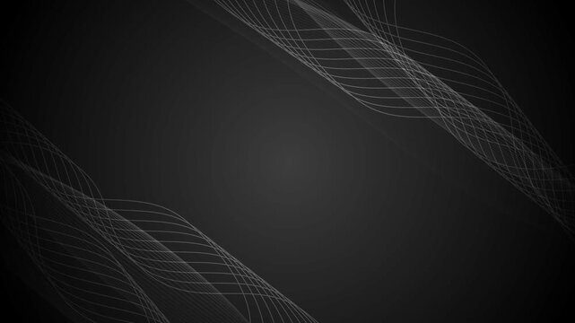 Dark abstract background with flowing wave lines framing edges animation