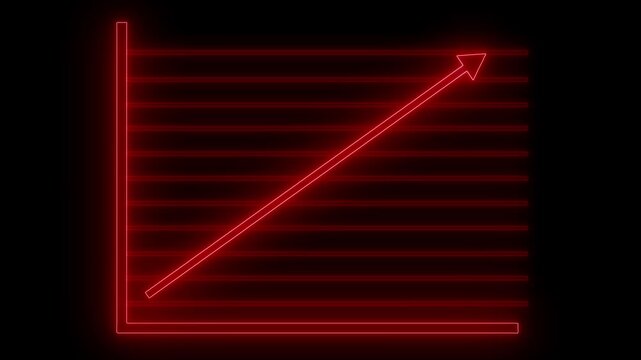 Glowing neon-style graph axes with horizontal grid lines and an upward diagonal arrow pointing right animation