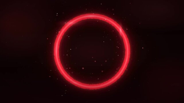 Glowing red neon circle frame drawing on dark background with copy space