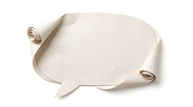 Blank speech bubble made of rolled edge paper isolated on a white background