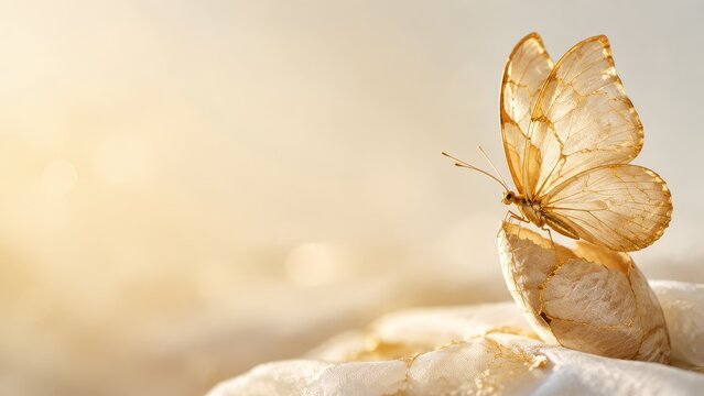 Delicate butterfly on soft fabric symbolizing new beginnings and personal growth in a positive life journey