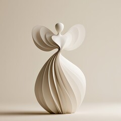 Naklejka premium Minimalist abstract angel sculpture made of curved paper layers on beige background 3d rendering