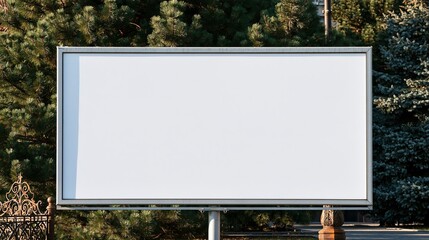 Fototapeta premium Blank white billboard in park with trees