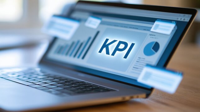 Laptop screen displaying key performance indicators kpi dashboard