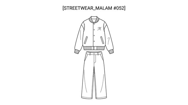 Technical Fashion Sketch of Varsity Jacket and Trousers