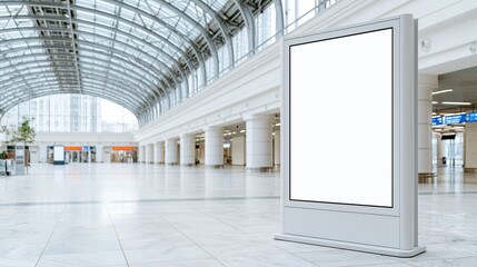 Naklejka premium Empty white advertising kiosk stands in bright modern