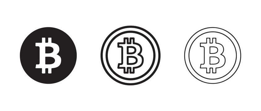 Bitcoin cryptocurrency logo variations displayed side by side with different outline designs