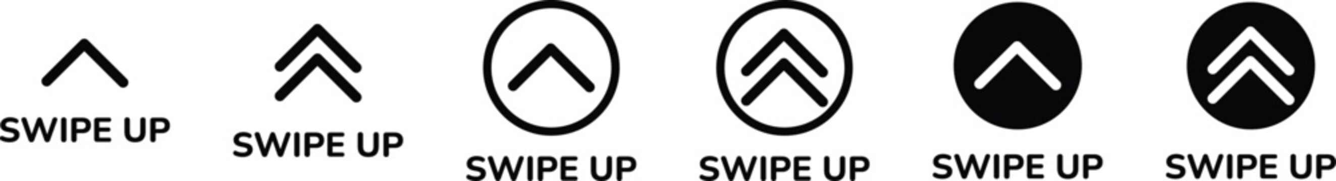 Swipe Up Chevron Arrow Icon Set for Websites and Social Media Interface. Isolated Black Vector Illustration on White and Transparent Background