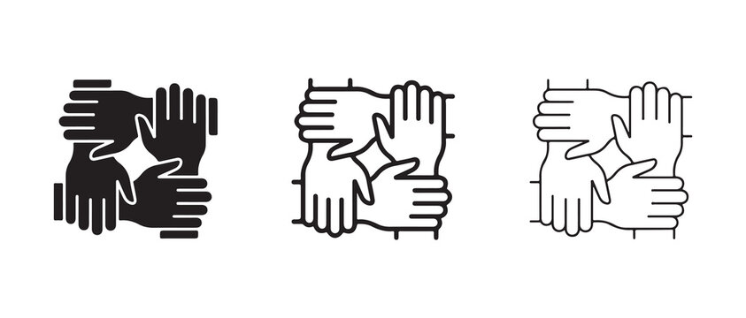hands joined together symbolizing unity and teamwork with varying line weights