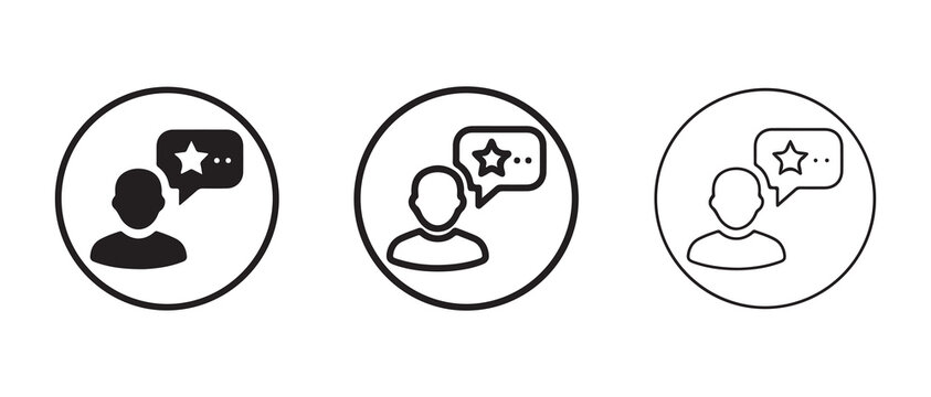 speech bubble icons with star rating and silhouette figures isolated on clear background representing feedback or reviews