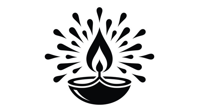 Diwali diya lamp icon, traditional indian oil lamp symbol for festival of lights, decorative glowing flame design, vector illustration