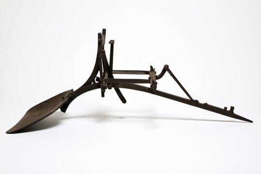 Vintage cast iron plow on white background