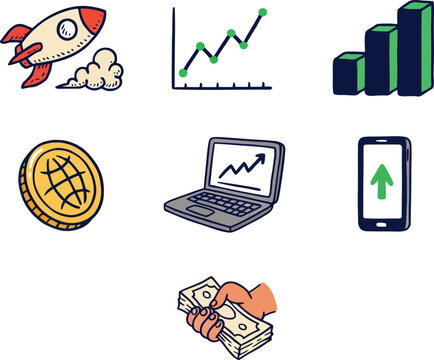 Of financial symbols growth chart money and coins currency