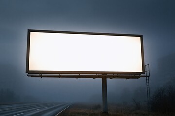 Obraz premium Empty billboard on foggy highway at night