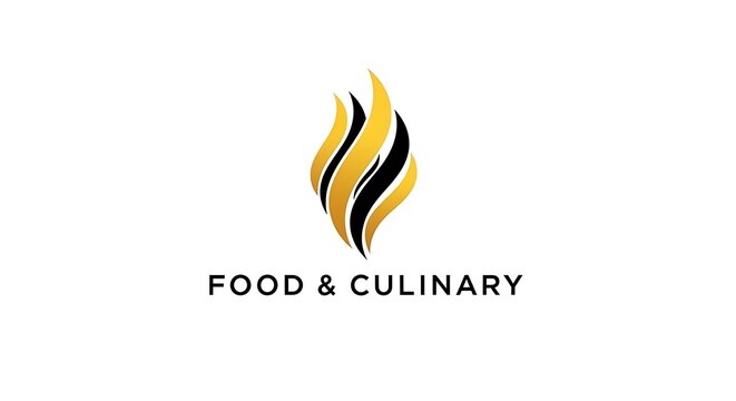 Golden and black abstract flame logo for food and culinary