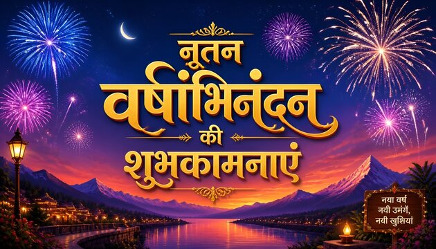Nutan Varshabhinandan', meaning 'Happy New Year' in Hindi language, India. India